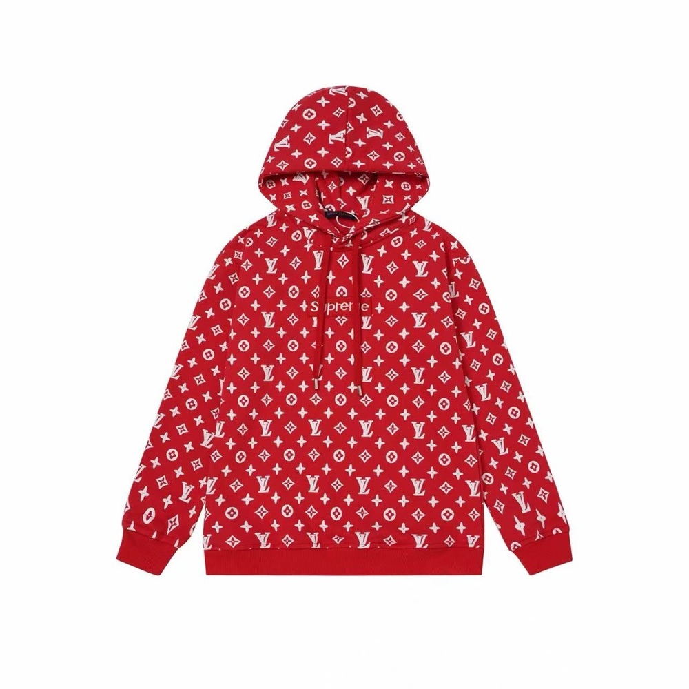 Supreme Red Hoodie with White All-Over Logo Print